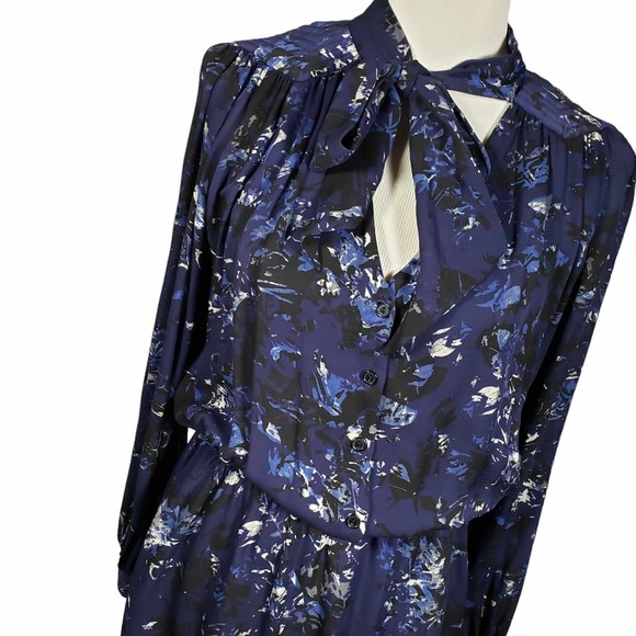 Parker Dresses size Medium Blue Floral Long Sleeve Knee Length Silk Dress AS IS - Picture 2 of 10